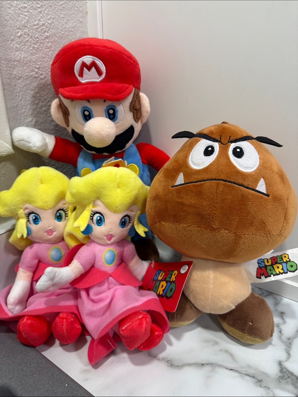 Nintendo Mario Plush with Two Peach Plush Dolls - Red, Blue, Pink, Yellow